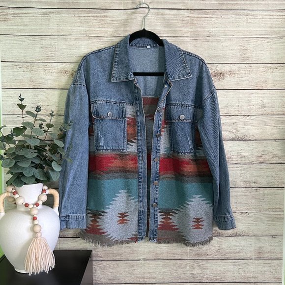 Jackets & Blazers - Women's Aztec Denim Shacket